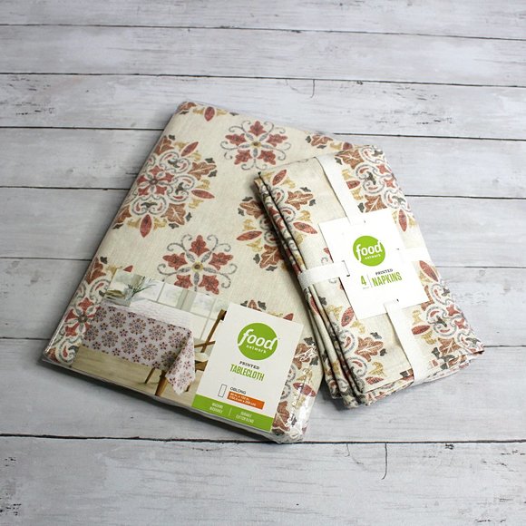 Food Network Tablecloth Napkin Lot Oblong 60" x 102" Medallion Floral - Picture 1 of 8